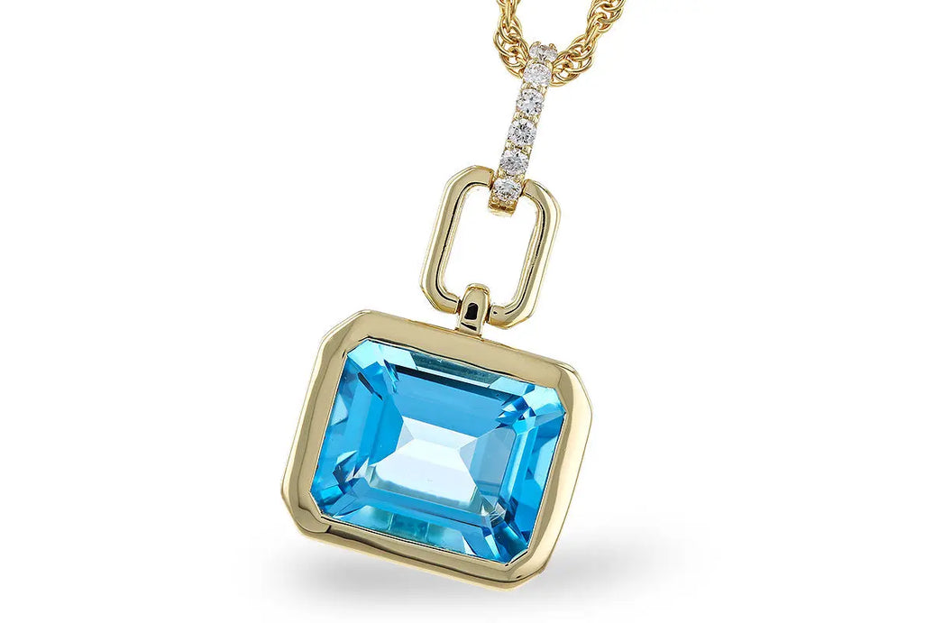 Bezel Set Blue Topaz & Diamond Pendant Allison Kaufman