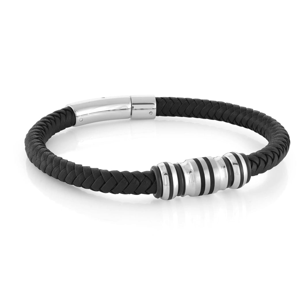 Black Leather Bracelet Italgem