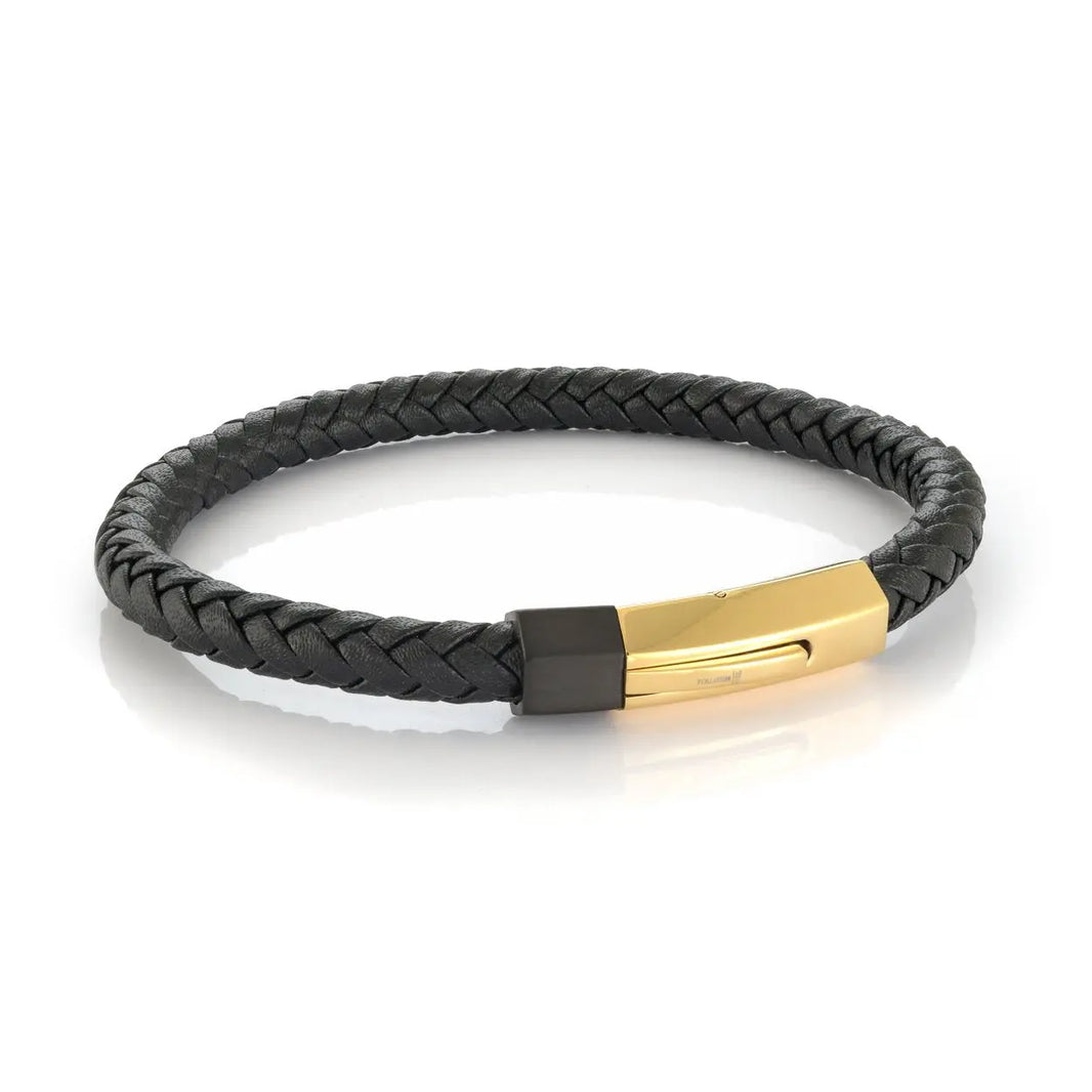 Black Leather Braided Bracelet Italgem
