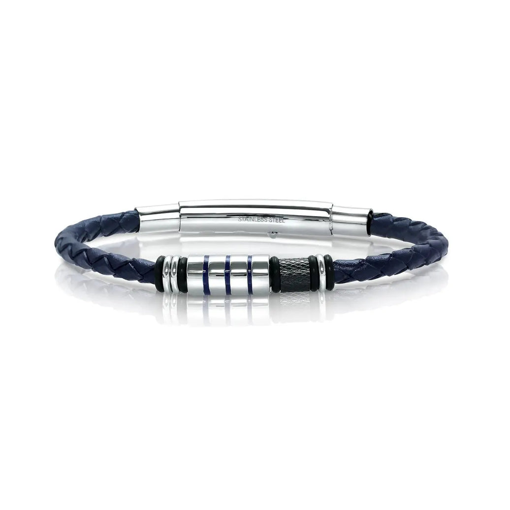 Blue Leather and Stainless Steel Bracelet Italgem