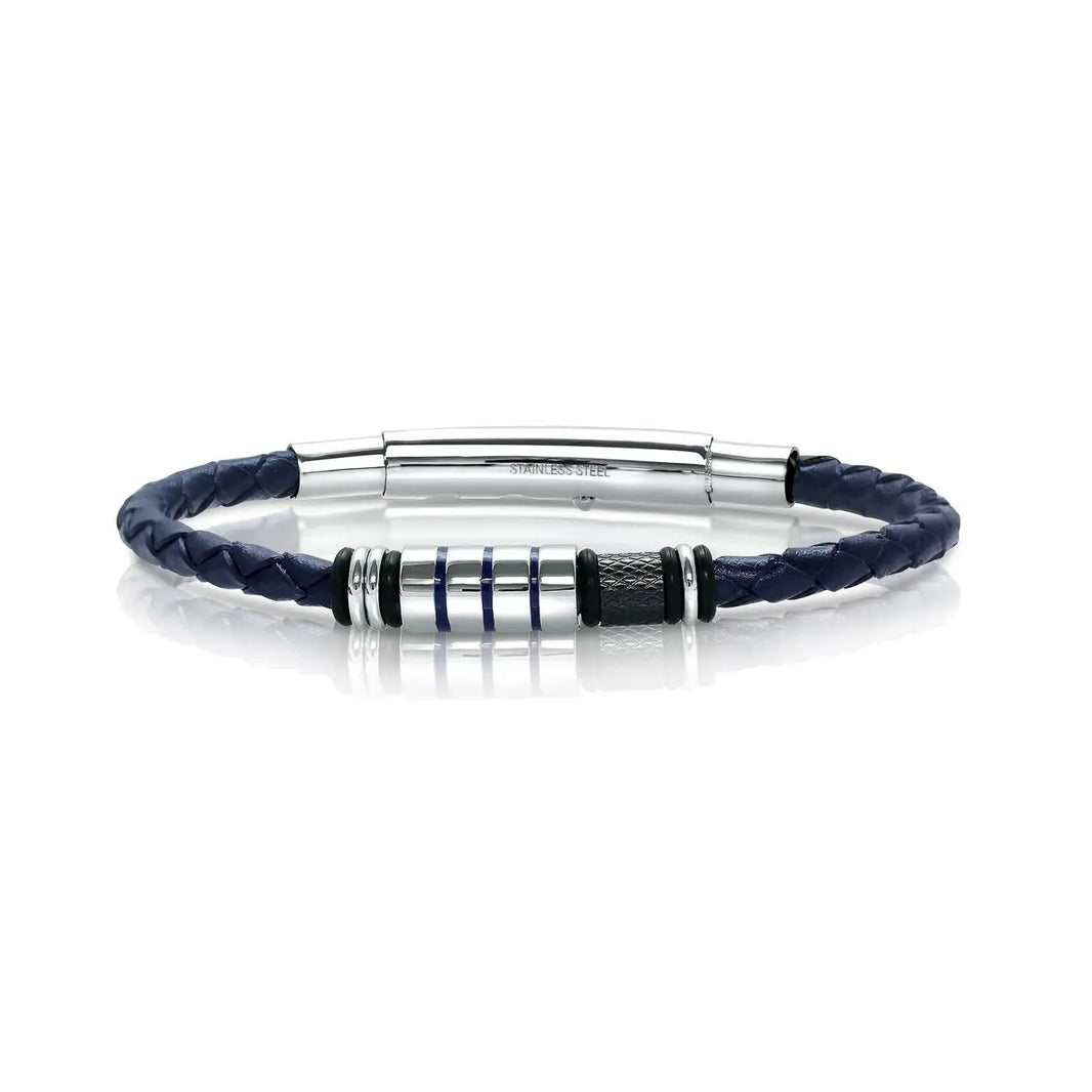Blue Leather and Stainless Steel Bracelet Italgem