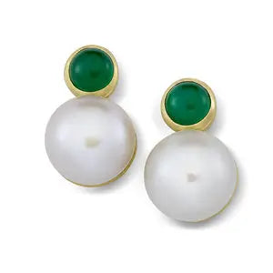 Green Onyx and Pearl Earrings Samuel B Collection