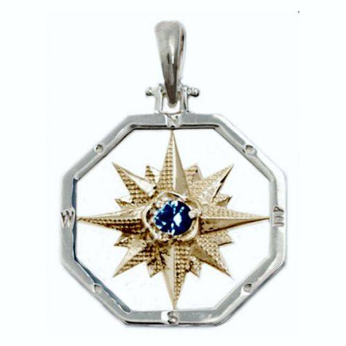 Compass rose with sapphire center pendant