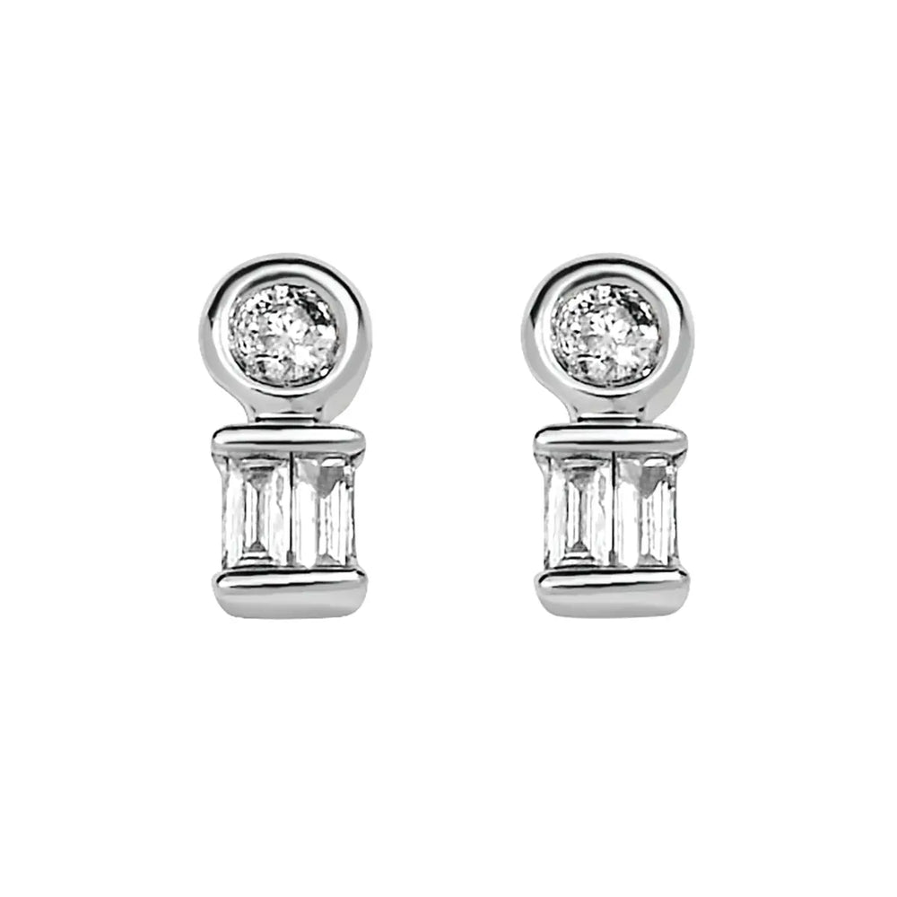 Baguette and Round Tiny Diamond Stud Earrings Ostbye