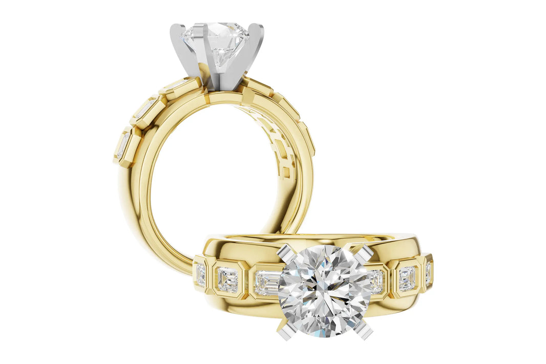 Bezeled Emerald Cut Diamond Semi Mount Engagement ring Allison Kaufman