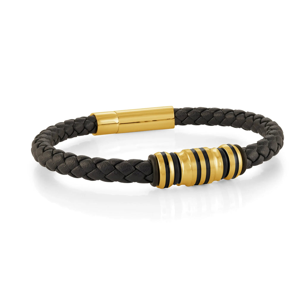 Black Leather Bracelet Italgem