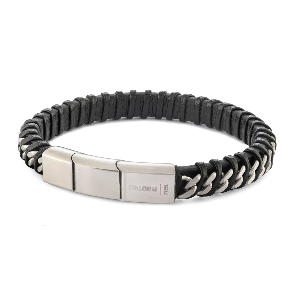 Black Leather Bracelet Italgem