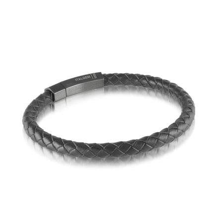 Black Leather Bracelet Italgem