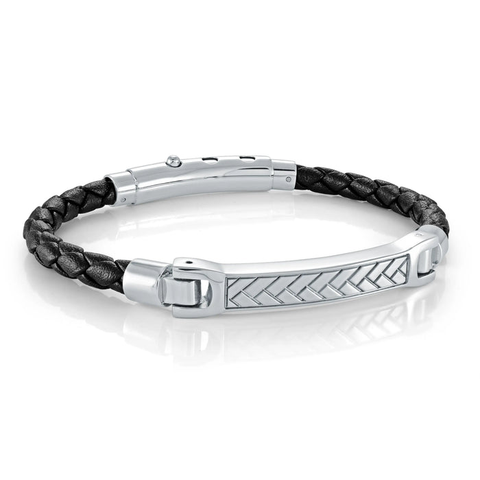 Black Leather Bracelet Italgem