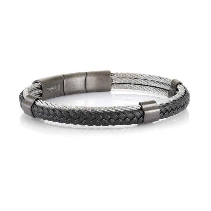 Black Leather Bracelet Italgem