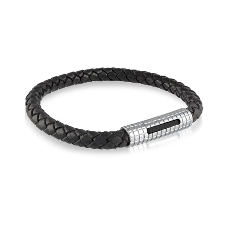 Black Leather Bracelet Italgem