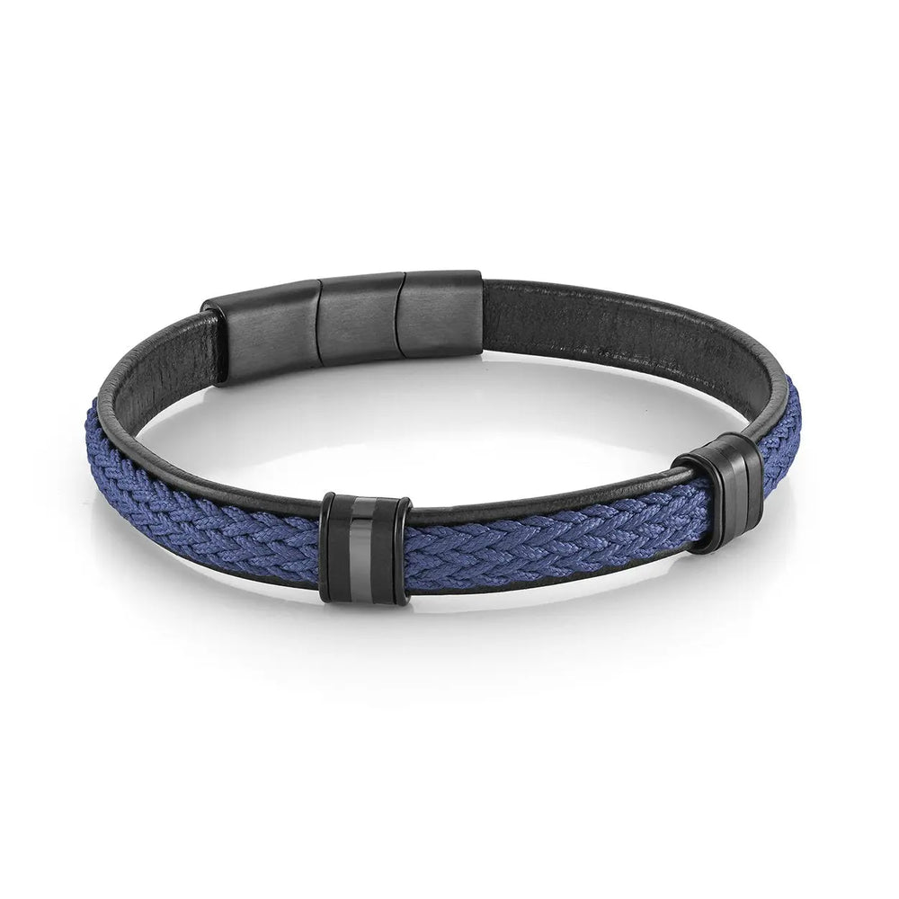 Blue Leather Baided Cord Bracelet Italgem