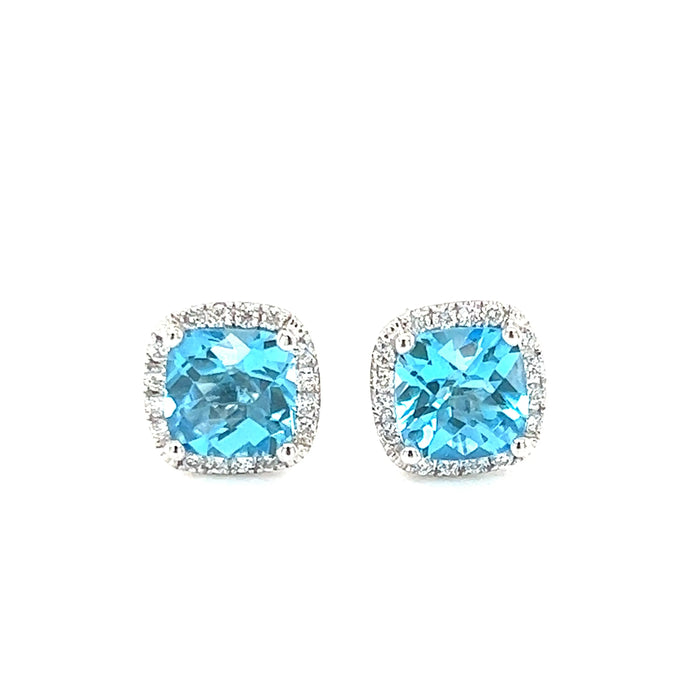 Blue Topaz & Diamond Halo Stud Earrings Bernard's