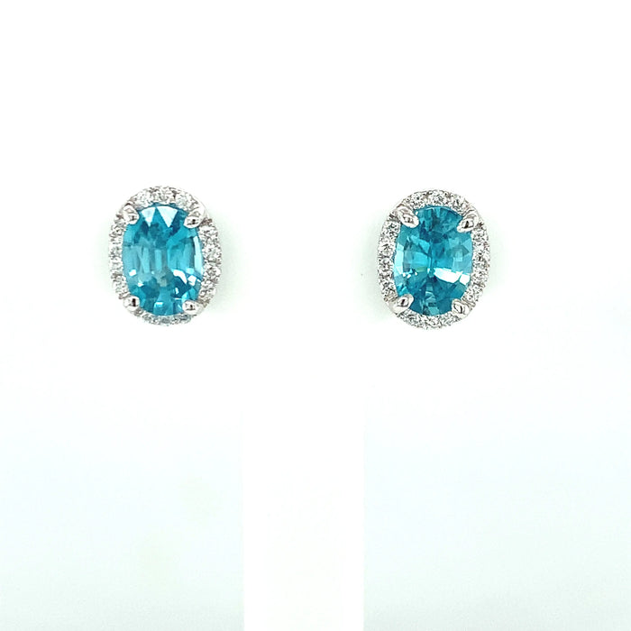 Blue Zircon & Diamond Halo Earrings Bernard's