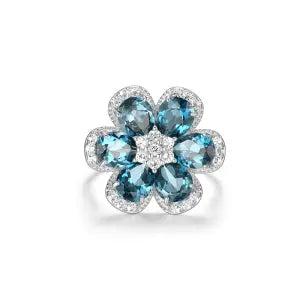 London Blue Topaz Flower Ring Samuel B Collection