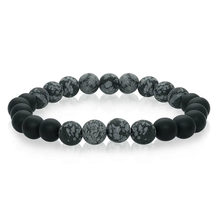 Marble and Onyx Bead Stretch Bracelet Italgem