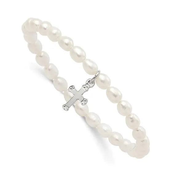 Pearl with Cross Stretch Bracelet Quality Gold of Cincinnati