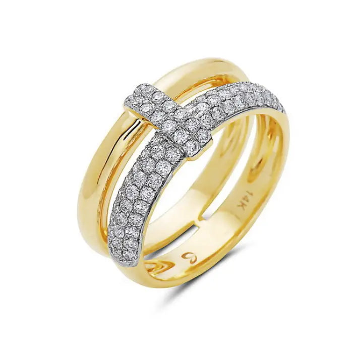 Plain and pave diamond double band ring Bassali