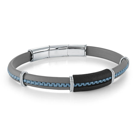 Rubber Bracelet with Blue Ion Plated Stanless Steel Samuel B Collection