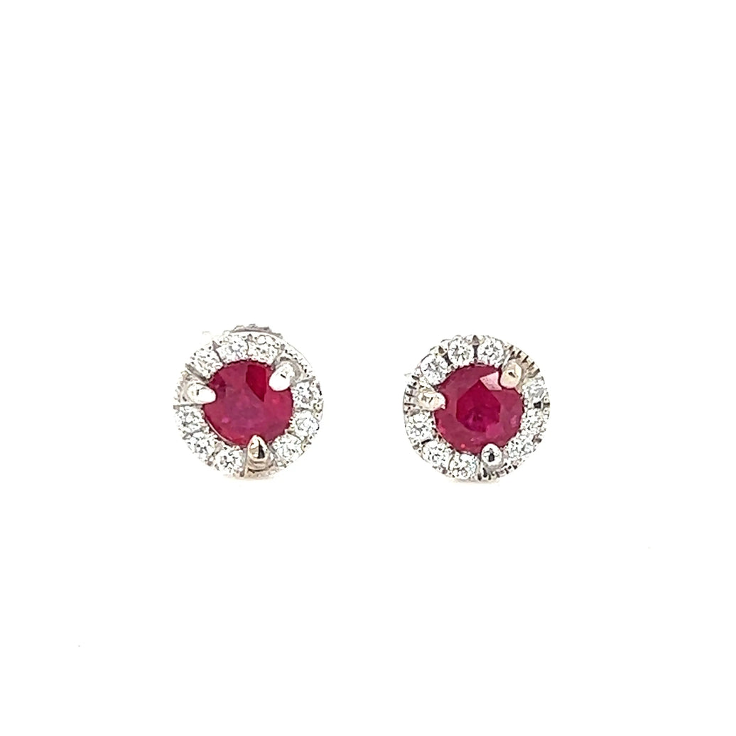 Ruby and Diamond Halo Stud Earrings Bernard's