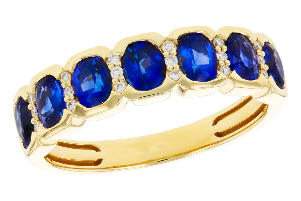 Sapphire and Diamond Ring with side Bezeling Allison Kaufman
