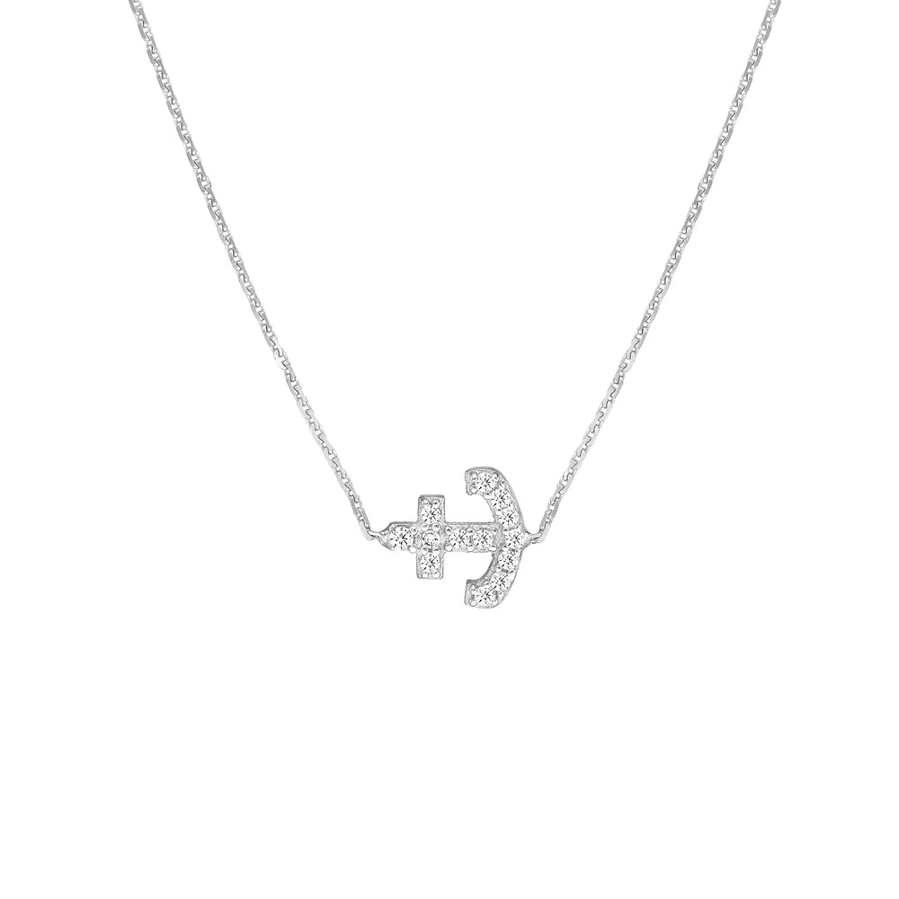 Sideways Mini CZ Anchor Necklace Midas