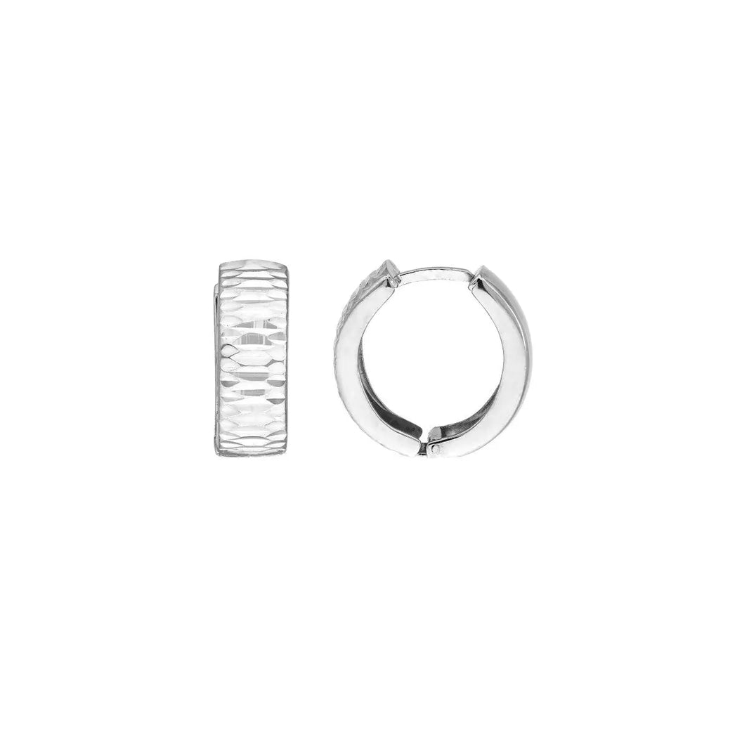 Sterling Silver Edged Diamond Cut Hoops Midas