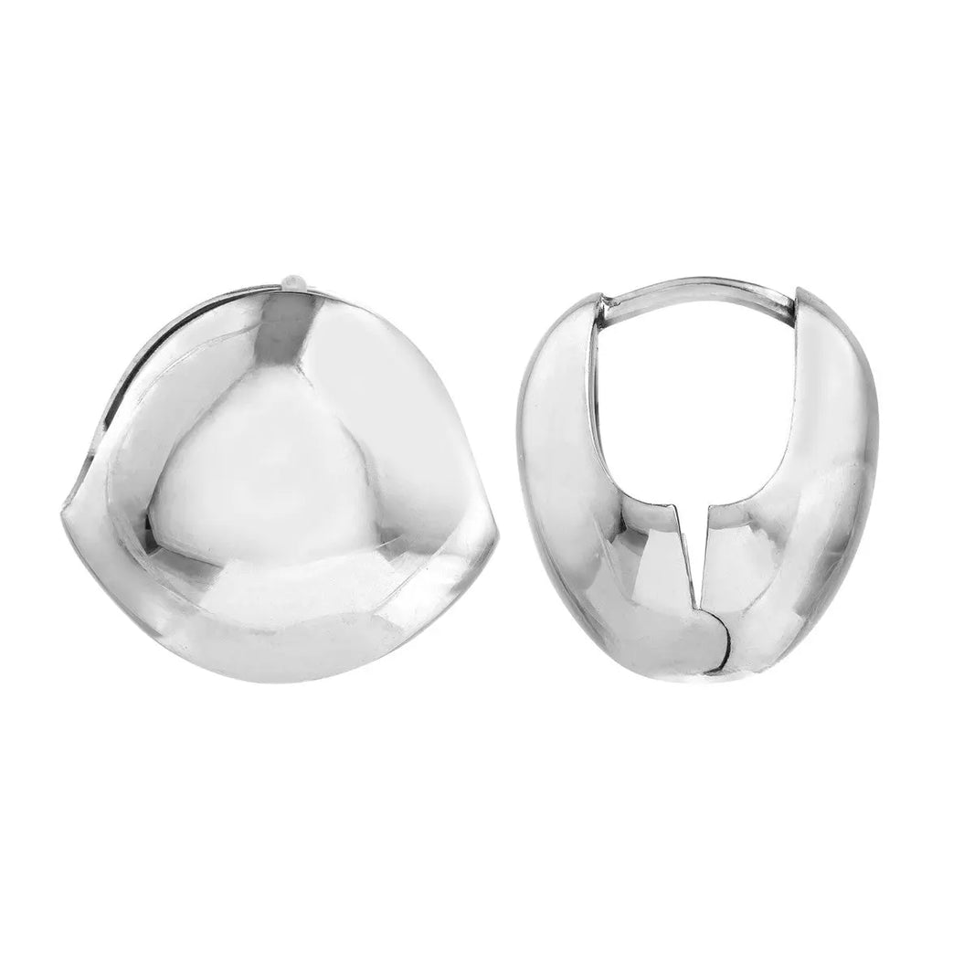 Sterling Silver Round Puff Hoop Earrings Midas