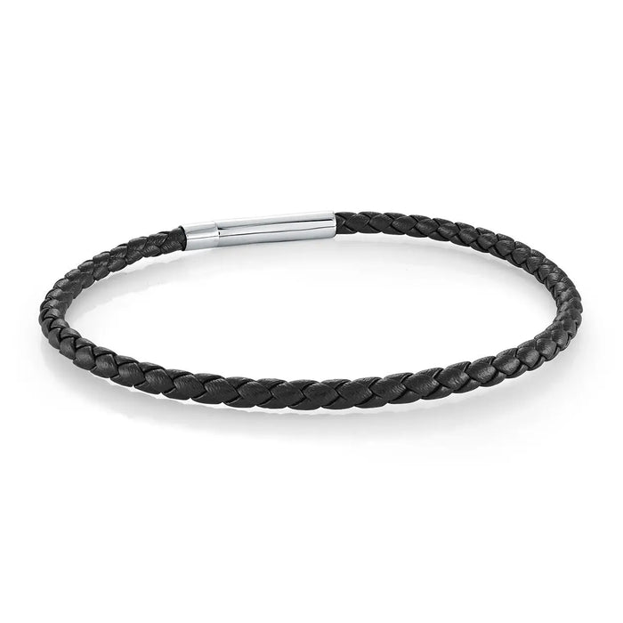 Thin Black Leather Bracelet Italgem