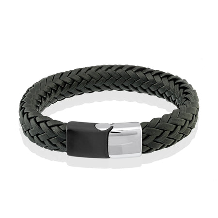 Woven Black Leather Bracelet Italgem