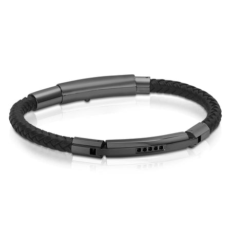 Woven Black Leather Bracelet Italgem