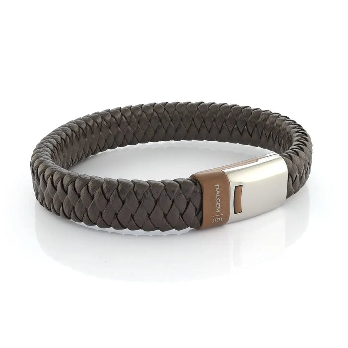 Woven Brown Leather Bracelet Italgem